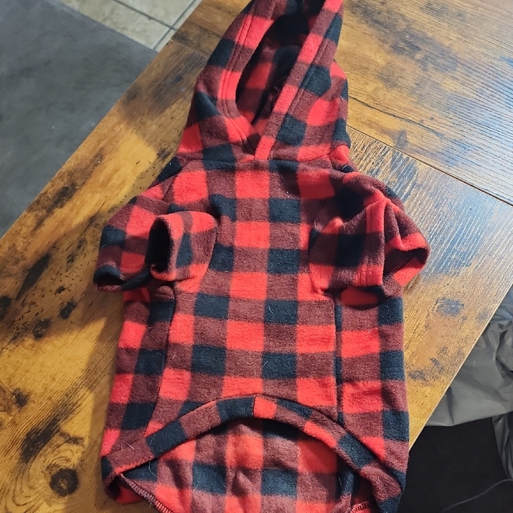 Dogs Red and Black Plaid Hooded Sweatshirt